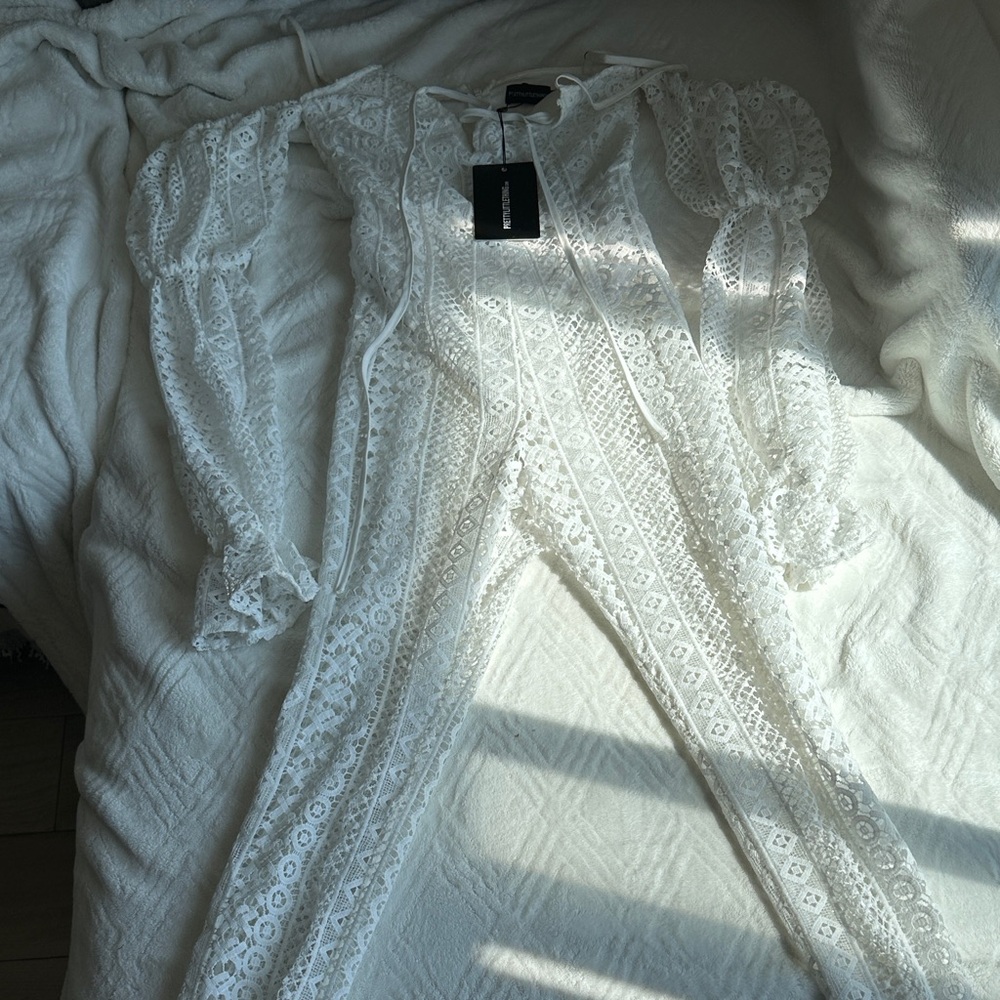 PrettyLittleThing White Lace Pantsuit